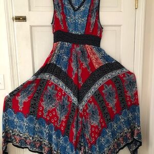 Bila Boho Maxi Dress Patriotic v-neck Handkerchief hem Americana XL festival